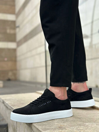 Pabucmarketi Bağcıklı Erkek Spor Ayakkabı SİYAH SÜET (BEYAZ TABAN)