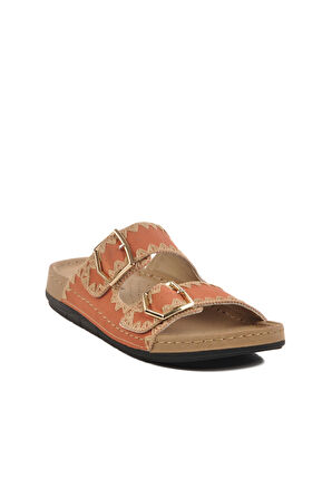 Aspor Kırmızı Anatomik Çift Bantlı Kadın Düz Terlik