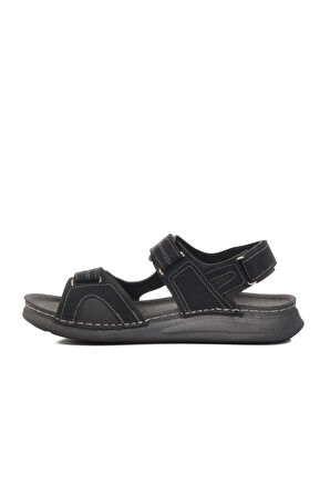 Aspor Siyah Anatomik Cırtlı Erkek Sandalet