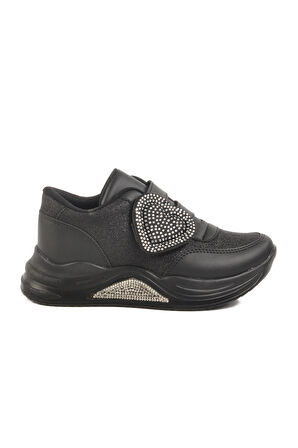 Aspor Siyah Simli Cırtlı Kız Çocuk Sneaker