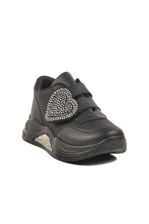 Aspor Siyah Simli Cırtlı Kız Çocuk Sneaker