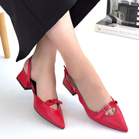 Pabucmarketi Kırmızı Kadın Klasik Topuklu Ayakkabı