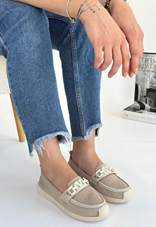 Pabucmarketi Bej Triko Kadın Babet