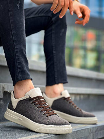 Pabucmarketi Bağcıklı Keten Erkek Hı Sneaker BEJ (BEJ TABAN)