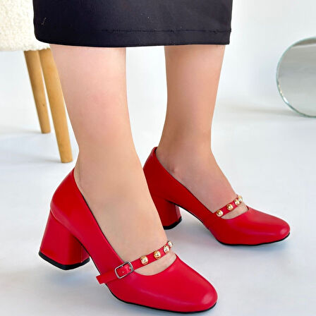 Pabucmarketi Kırmızı Kadın Topuklu Ayakkabı