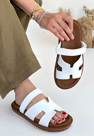 Pabucmarketi Beyaz Kadın Düz Terlik