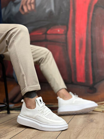 Pabucmarketi Bağcık Detaylı Triko Erkek Spor Ayakkabı BEYAZ (BEYAZ TABAN)