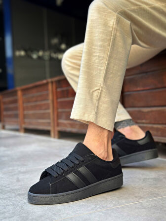 Pabucmarketi Bağcıklı Erkek Günlük Ayakkabı SİYAH (SİYAH TABAN)