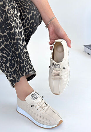 Pabucmarketi Bej Bağcıklı Kadın Spor Ayakkabı