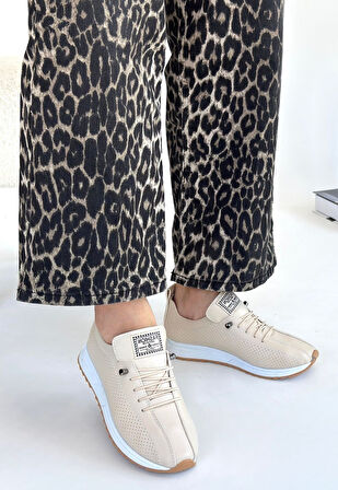 Pabucmarketi Bej Bağcıklı Kadın Spor Ayakkabı