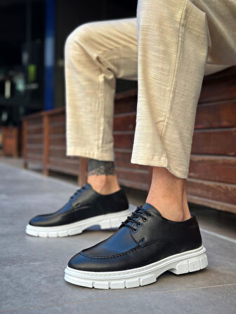 Pabucmarketi Pabucmarketi Bağcıklı Erkek Casual Ayakkabı SİYAH (BEYAZ TABAN)