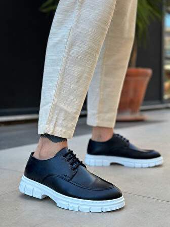 Pabucmarketi Pabucmarketi Bağcıklı Erkek Casual Ayakkabı SİYAH (BEYAZ TABAN)