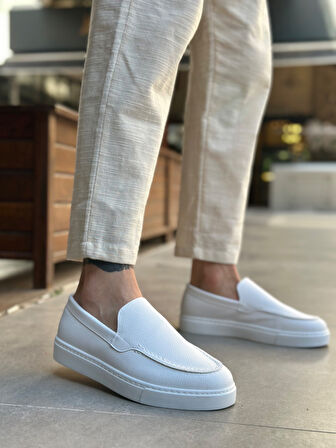 Pabucmarketi Bağcıksız Erkek Casual Ayakkabı BEYAZ (BEYAZ TABAN)