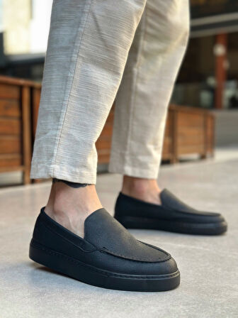 Pabucmarketi Bağcıksız Erkek Casual Ayakkabı SİYAH (SİYAH TABAN)