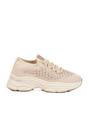 Voyager Krem Triko Örme Anatomik Kadın Sneaker