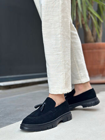 Pabucmarketi Püsküllü Erkek Casual Ayakkabı SİYAH SÜET (SİYAH TABAN)