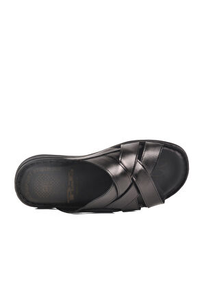 Aspor Siyah Hakiki Deri Erkek Düz Terlik