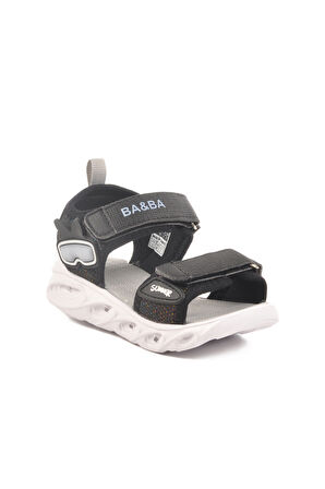 Aspor Siyah Cırtlı Işıklı Erkek Çocuk Düz Sandalet