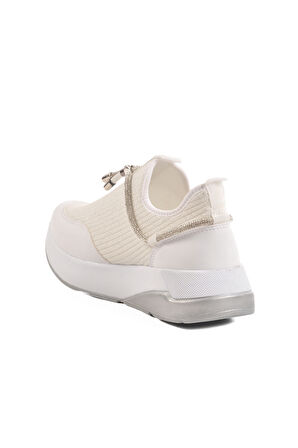 Aspor Beyaz Taş İşlemeli Kadın Sneaker