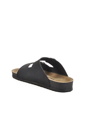 Aspor Siyah Çift Tokalı Anatomik Kadın Düz Terlik