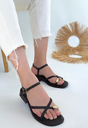 Pabucmarketi Kahverengi Kemerli Parmak Arası Kadın Düz Sandalet