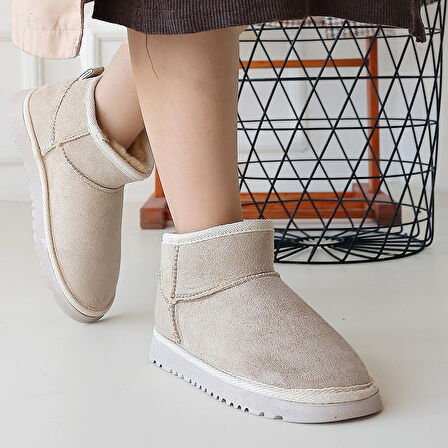 Pabucmarketi Bej Süet Kadın Düz Bot