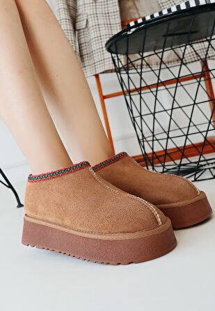 Pabucmarketi Taba Süet Yüksek Taban Kadın Düz Bot