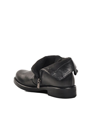 Venüs Siyah Hakiki Deri Fermuarlı Kadın Bot