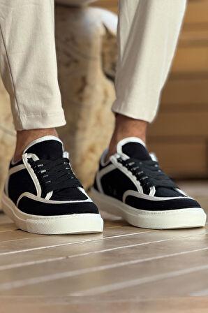 Pabucmarketi Keten Bağcıklı Erkek Günlük Ayakkabı Siyah Beyaz