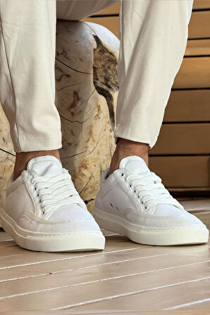 Pabucmarketi Keten Bağcıklı Erkek Günlük Ayakkabı Beyaz