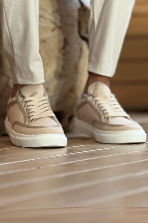 Pabucmarketi Keten Bağcıklı Erkek Günlük Ayakkabı Bej