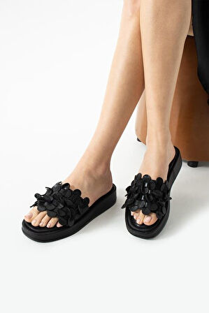 Pabucmarketi Siyah Kadın Düz Terlik