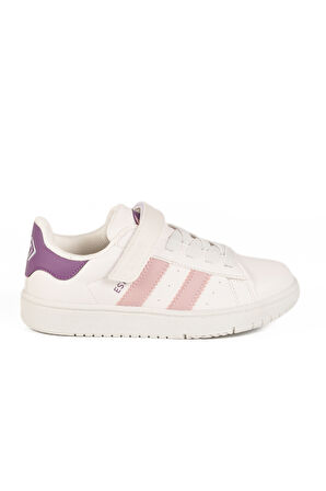 Cool Beyaz Pudra Cırtlı Kız Çocuk Sneaker