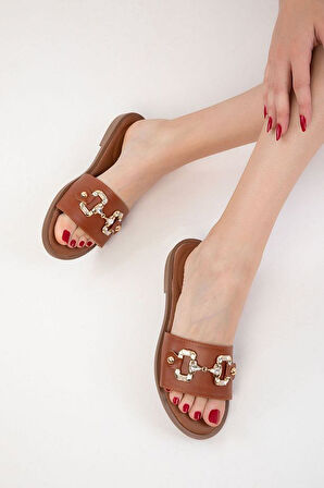 Pabucmarketi Taba Tokalı Kadın Alçak Topuk Terlik