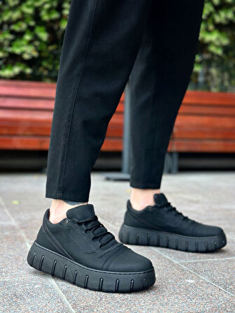 Pabucmarketi Bağcıklı Erkek Günlük Ayakkabı SİYAH (SİYAH TABAN)