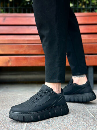 Pabucmarketi Bağcıklı Erkek Günlük Ayakkabı SİYAH (SİYAH TABAN)