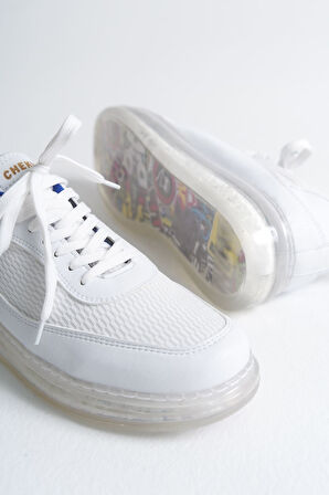 Pabucmarketi Bağcıklı Erkek Spor Ayakkabı Beyaz Saks