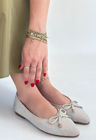 Pabucmarketi Bej Saten İşlemeli Kadın Babet