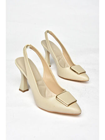 Pabucmarketi Bej Kadın Topuklu Ayakkabı
