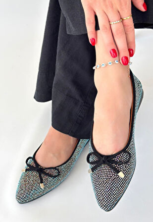 Pabucmarketi Siyah Saten İşlemeli Kadın Babet