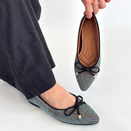 Pabucmarketi Siyah Saten İşlemeli Kadın Babet