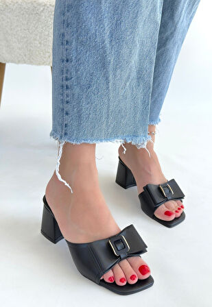 Pabucmarketi Siyah Kadın Topuklu Terlik