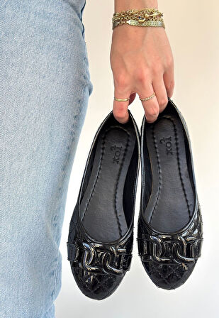 Pabucmarketi Siyah Rugan Kadın Babet