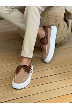 Pabucmarketi Bağcıklı Triko Erkek Casual Ayakkabı Taba