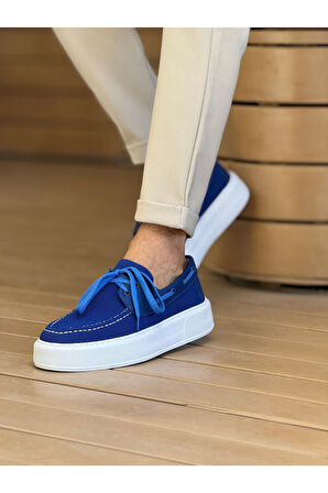 Pabucmarketi Bağcıklı Triko Erkek Casual Ayakkabı Mavi