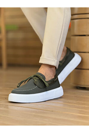 Pabucmarketi Bağcıklı Triko Erkek Casual Ayakkabı Haki