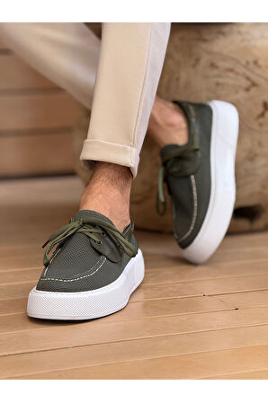 Pabucmarketi Bağcıklı Triko Erkek Casual Ayakkabı Haki