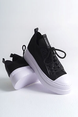 Pabucmarketi Bağcıklı Triko Erkek Casual Ayakkabı Siyah