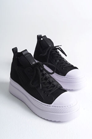 Pabucmarketi Bağcıklı Triko Erkek Casual Ayakkabı Siyah