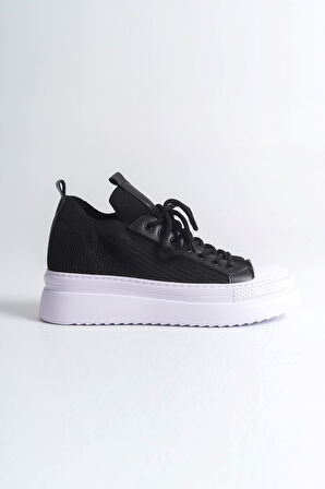 Pabucmarketi Bağcıklı Triko Erkek Casual Ayakkabı Siyah